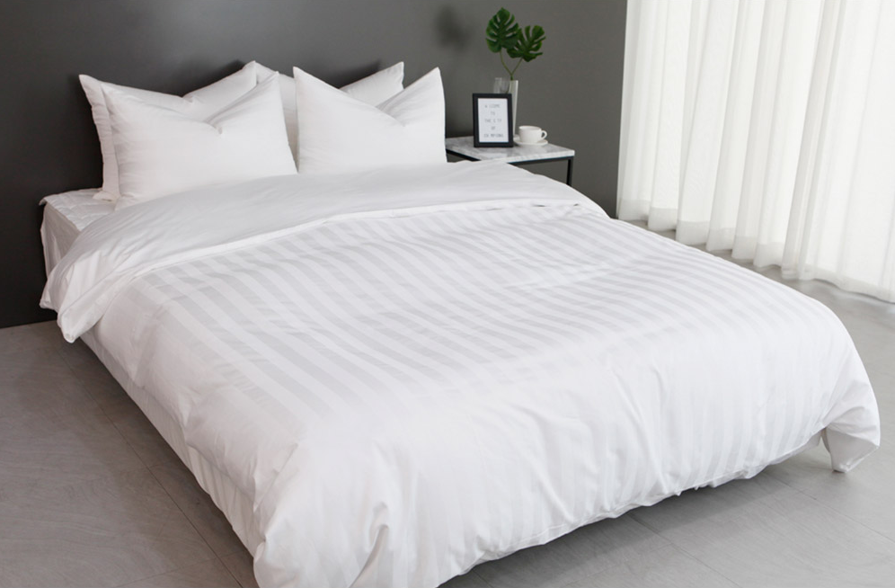 Bộ 4 món Cotton Trắng Sọc 3cm 300 sợi 2 Bộ 4 món Cotton Trắng Sọc 3cm 300 sợi - Ảnh 2