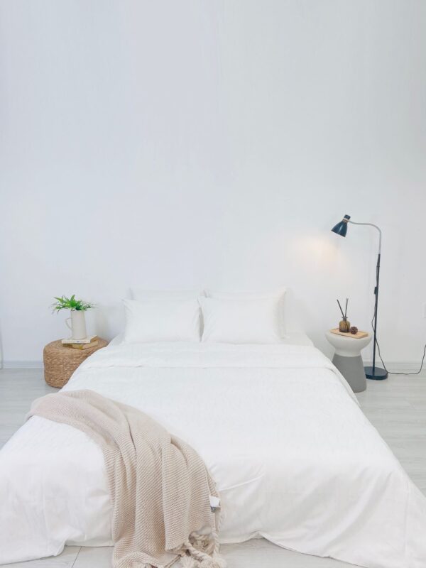 Bộ 4 món Cotton Sateen Trắng Trơn 500 Sợi 5 Ga trải Cotton Hyatt 400 sợi