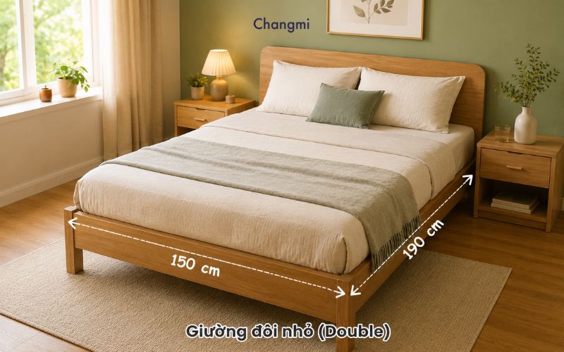 Kích thước giường đôi tiêu chuẩn: Bảng size và cách chọn chăn ga phù hợp 2 Giường đôi nhỏ Double phù hợp phòng ngủ nhỏ, gọn và tiện nghi