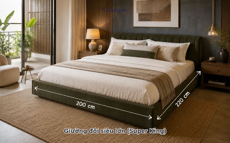 Kích thước giường đôi tiêu chuẩn: Bảng size và cách chọn chăn ga phù hợp 5 Giường Super King 200x220 cm cho trải nghiệm nghỉ ngơi đẳng cấp