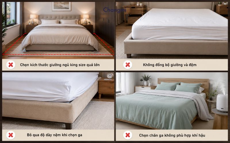 Kích thước giường King size và cách chọn chăn ga phù hợp 4 Tránh những sai lầm phổ biến để chọn giường King size phù hợp